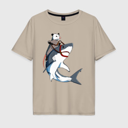 Мужская футболка хлопок Oversize Опоссум верхом на акуле