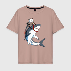 Мужская футболка хлопок Oversize Опоссум верхом на акуле
