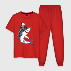 Мужская пижама хлопок Опоссум верхом на акуле