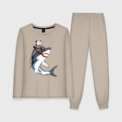 Женская пижама с лонгсливом хлопок Опоссум верхом на акуле