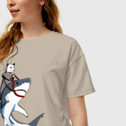 Женская футболка хлопок Oversize Опоссум верхом на акуле - фото 2