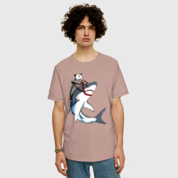 Мужская футболка хлопок Oversize Опоссум верхом на акуле - фото 2