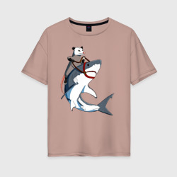 Женская футболка хлопок Oversize Опоссум верхом на акуле