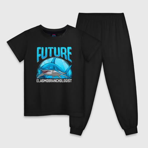 Детская пижама хлопок с принтом Будущий специалист по акулам, вид спереди #2