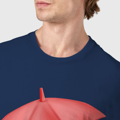 Мужская футболка хлопок Милый Крольчонок С Красным Зонтиком, цвет темно-синий - фото 6
