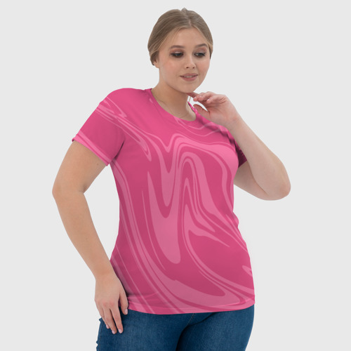Женская футболка 3D Розовые разводы краски - мраморный, цвет 3D печать - фото 6
