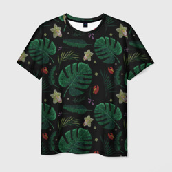 Тропические листья орхидеи цветы тропики эффект вышивки – Мужская футболка 3D с принтом купить со скидкой в -23%