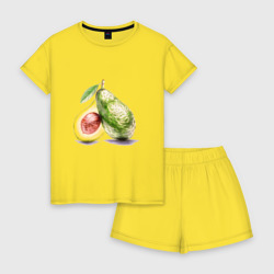 Авокадо, нарисовано вручную – Женская пижама с шортиками хлопок с принтом купить со скидкой в -15%