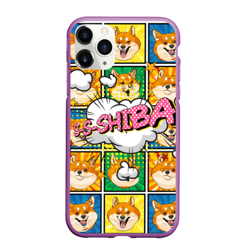 Чехол для iPhone 11 Pro Max матовый Pop art shiba inu, цвет фиолетовый