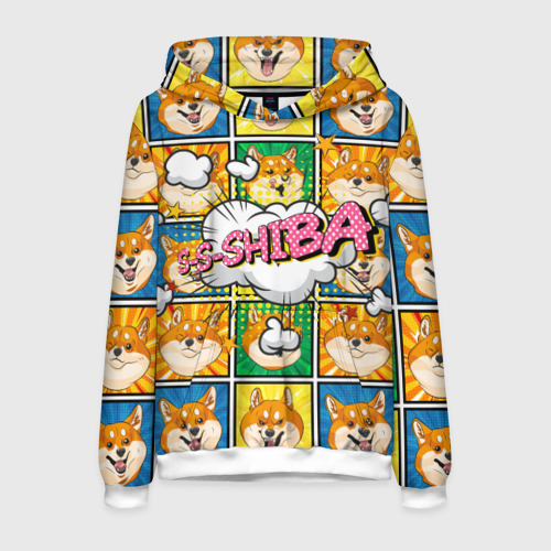 Мужская толстовка 3D Pop art shiba inu, цвет белый