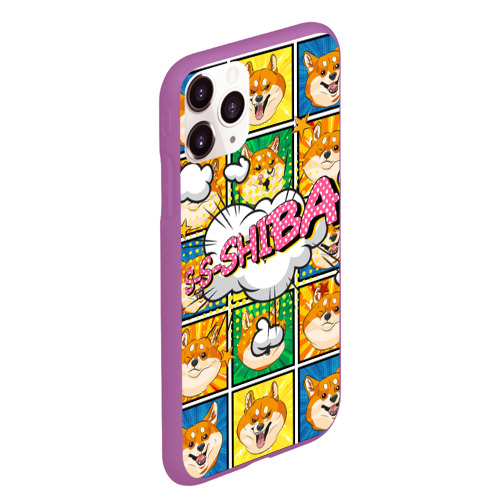 Чехол для iPhone 11 Pro Max матовый Pop art shiba inu, цвет фиолетовый - фото 3