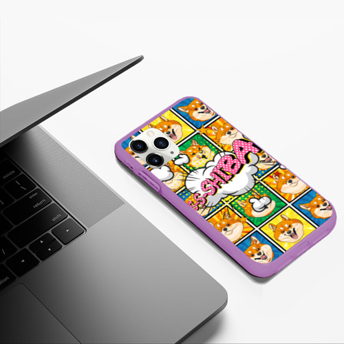 Чехол для iPhone 11 Pro Max матовый Pop art shiba inu, цвет фиолетовый - фото 5