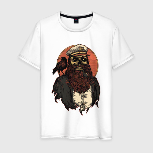 Мужская футболка из хлопка с принтом Пират скелет, вид спереди №1