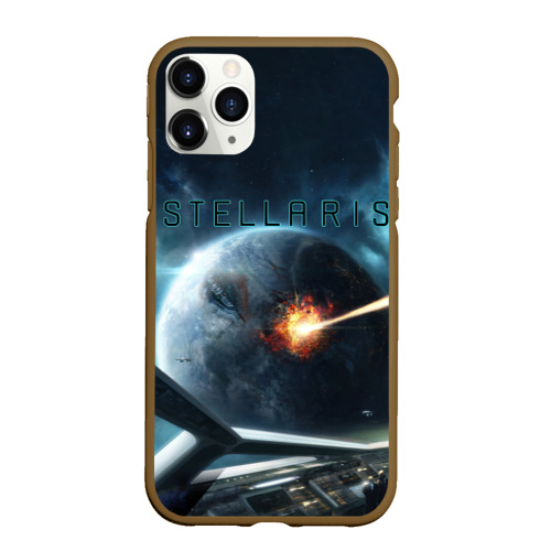 Чехол для iPhone 11 Pro матовый с принтом Stellaris взрыв звезды лучом с космического корабля, вид спереди #2