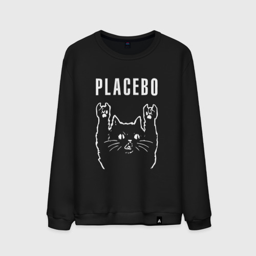 Мужской свитшот хлопок Placebo рок кот, цвет черный