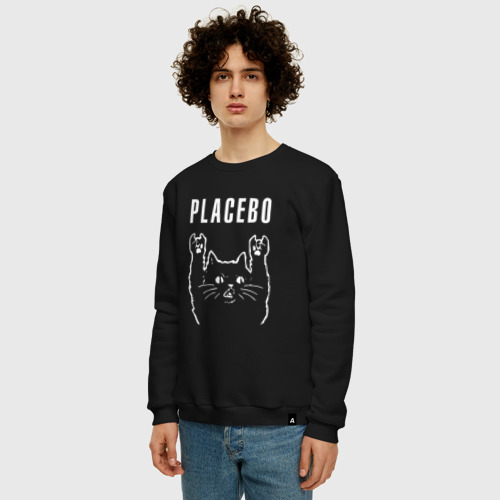 Мужской свитшот хлопок Placebo рок кот, цвет черный - фото 3