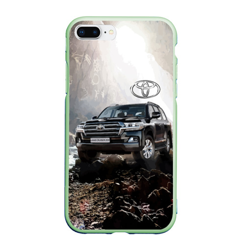 Чехол для iPhone 7Plus/8 Plus матовый Toyota Land Cruiser 200 в пещере со скальными рисунками, цвет салатовый