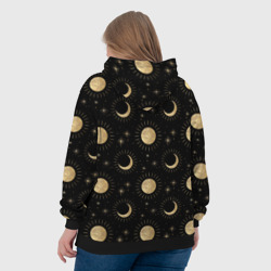 Толстовка с принтом Солнце луна звезды ночное небо космос астрономия для женщины, вид на модели сзади №3. Цвет основы: черный