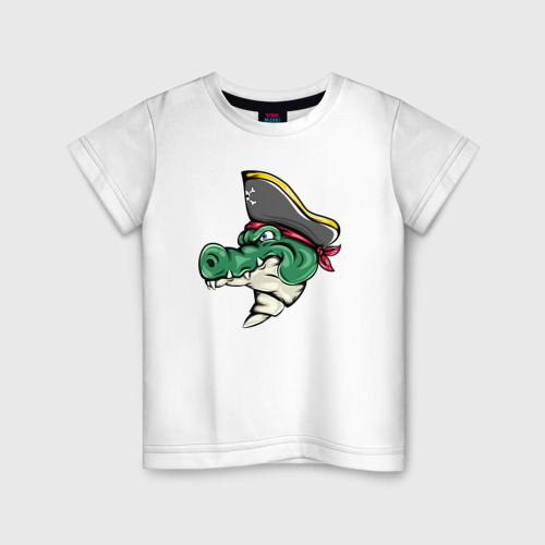 Детская футболка хлопок Крокодил пират, цвет белый