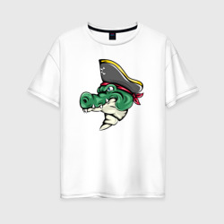 Женская футболка хлопок Oversize Крокодил пират
