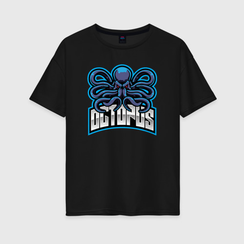 Женская футболка хлопок Oversize Blue octopus, цвет черный