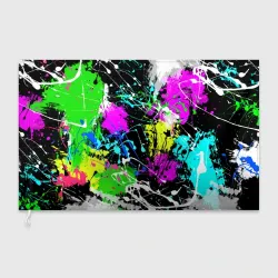 Флаг 3D Разноцветные пятна краски на черном фоне