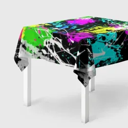 Скатерть 3D Разноцветные пятна краски на черном фоне
