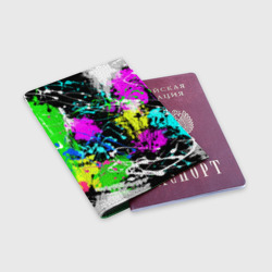 Обложка для паспорта матовая кожа Разноцветные пятна краски на черном фоне - фото 2
