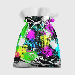 Подарочный 3D мешок Разноцветные пятна краски на черном фоне