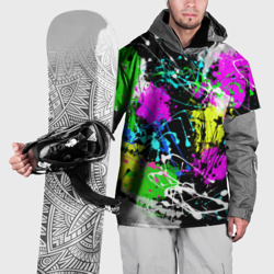 Накидка на куртку 3D Разноцветные пятна краски на черном фоне