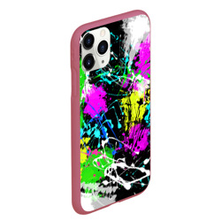 Чехол для iPhone 11 Pro Max матовый Разноцветные пятна краски на черном фоне - фото 2