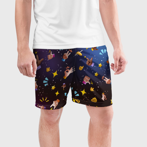 Мужские шорты спортивные Смайлики - Emoji Hands, цвет 3D печать - фото 3