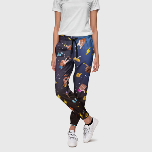 Женские брюки 3D с принтом Смайлики - Emoji Hands, фото на моделе #1