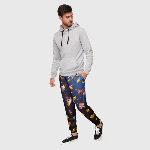 Мужские брюки 3D с принтом Смайлики - Emoji Hands, фото на моделе #1