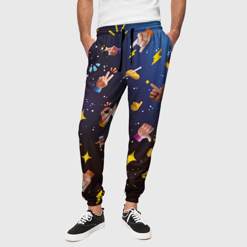 Мужские брюки 3D с принтом Смайлики - Emoji Hands, вид сбоку #3