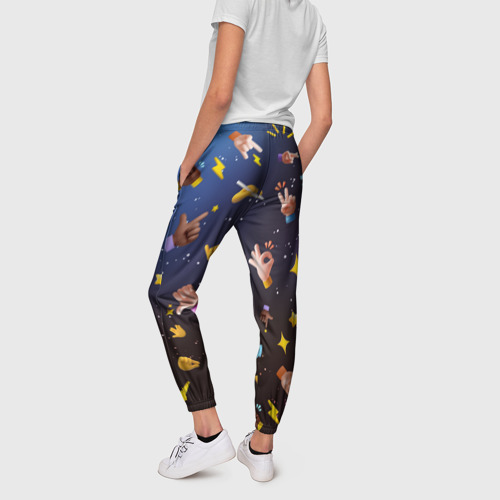 Женские брюки 3D с принтом Смайлики - Emoji Hands, вид сзади #2