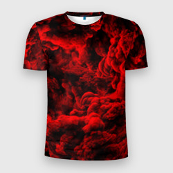 Мужская футболка 3D Slim Красный дым Red Smoke Красные облака