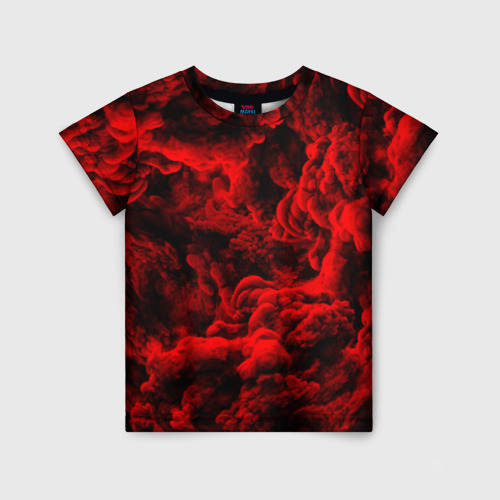 Детская футболка 3D с принтом Красный дым / Red Smoke / Красные облака, вид спереди #2