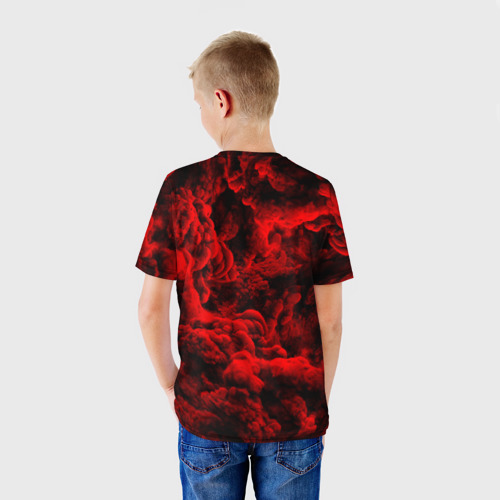 Детская футболка 3D с принтом Красный дым / Red Smoke / Красные облака, вид сзади #2