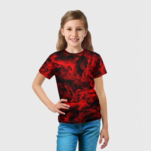 Детская футболка 3D с принтом Красный дым / Red Smoke / Красные облака, вид сбоку #3