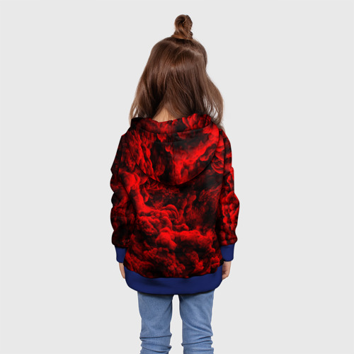 Детская толстовка 3D с принтом Красный дым / Red Smoke / Красные облака, вид сзади #2