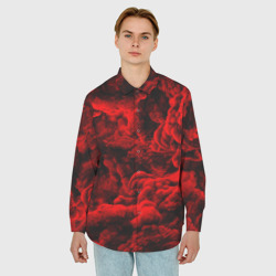 Мужская рубашка oversize 3D Красный дым Red Smoke Красные облака - фото 2