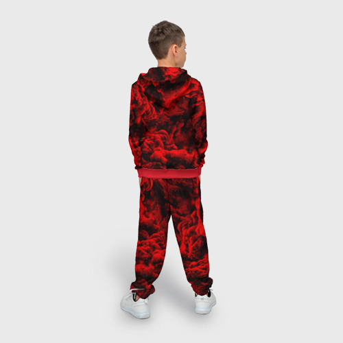 Детский 3D костюм с принтом Красный дым / Red Smoke / Красные облака, вид сзади #2