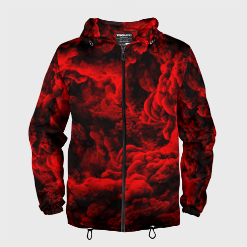 Мужская ветровка 3D с принтом Красный дым / Red Smoke / Красные облака, вид спереди #2
