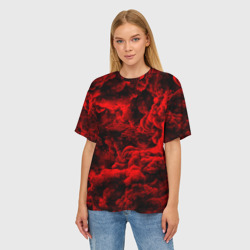Женская футболка oversize 3D Красный дым Red Smoke Красные облака - фото 2