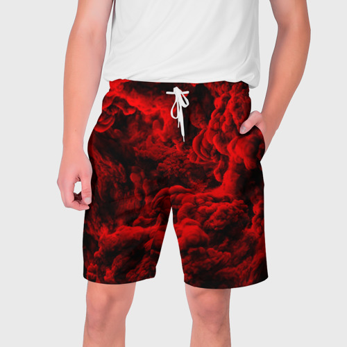 Мужские шорты 3D с принтом Красный дым / Red Smoke / Красные облака, вид спереди #2