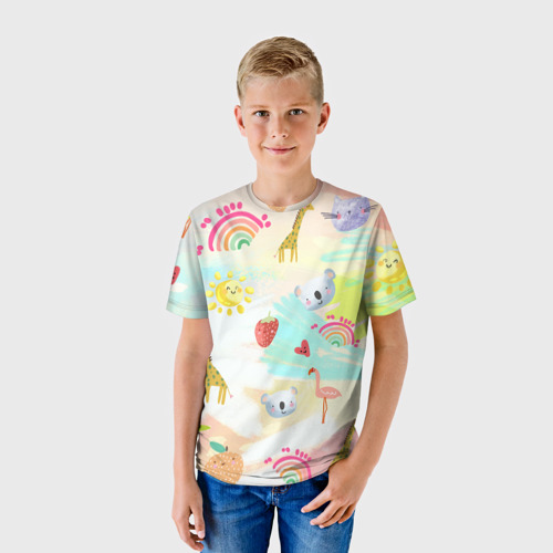Детская футболка 3D Красочные  животные, цвет 3D печать - фото 3