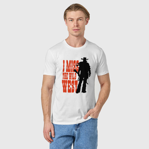 Мужская футболка хлопок с принтом Одинокий ковбой силуэт - мужчина, фото на моделе #1