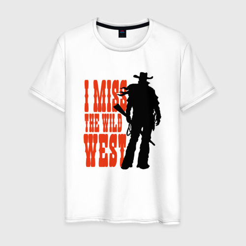 Мужская футболка хлопок с принтом Одинокий ковбой силуэт - мужчина, вид спереди #2