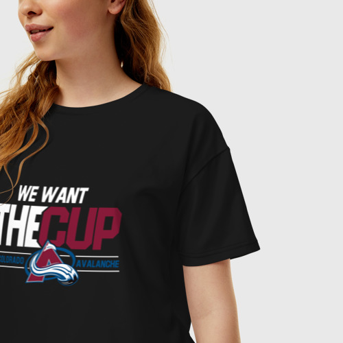 Женская футболка хлопок Oversize Colorado Avalanche We want the cup, цвет черный - фото 3